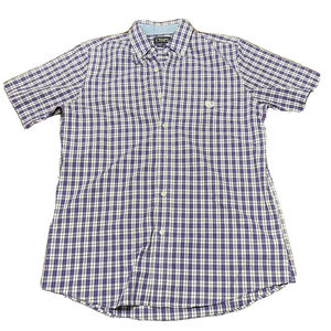 Chaps Small Checkered Shirt Purple Button Down Easy Care Short Sleeve Mens